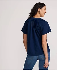 Lands' End Women's Slub Short Sleeve Notch Neck Top