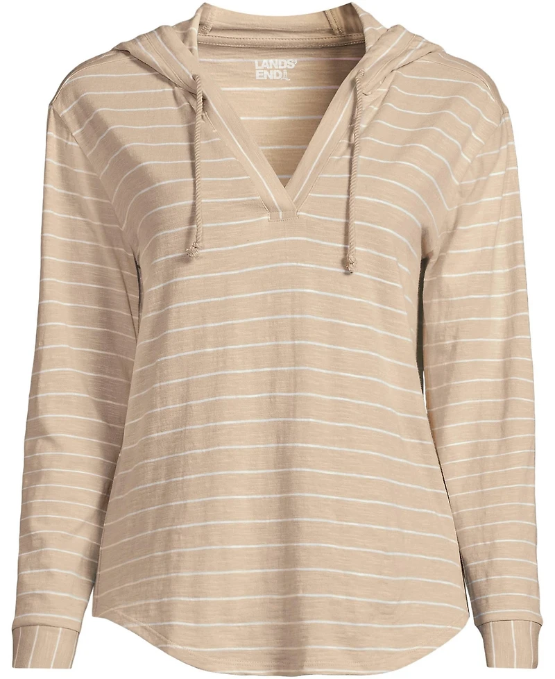 Lands' End Women's Long Sleeve Slub Hooded Popover