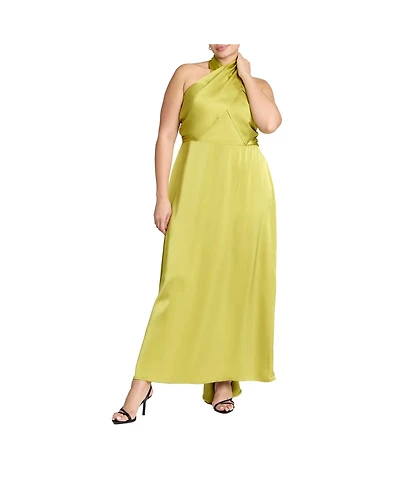 Eloquii Women's Plus Halter Neck Satin Maxi Dress
