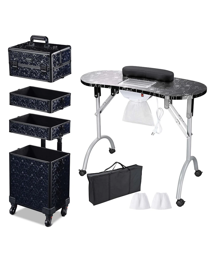 Byootique Folding Manicure Nail Table 4in1 Rolling Makeup Case Mermaid Pink