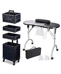 Byootique Folding Manicure Nail Table 4in1 Rolling Makeup Case Mermaid Pink