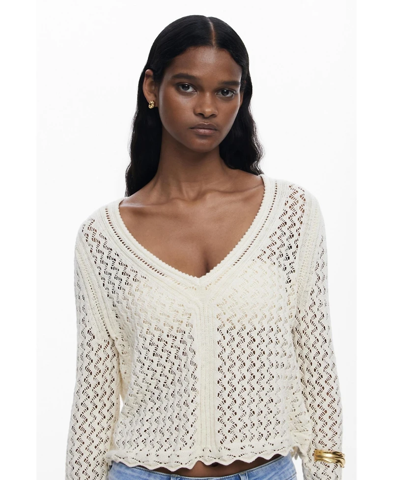Desigual Women's Cropped openwork sweater