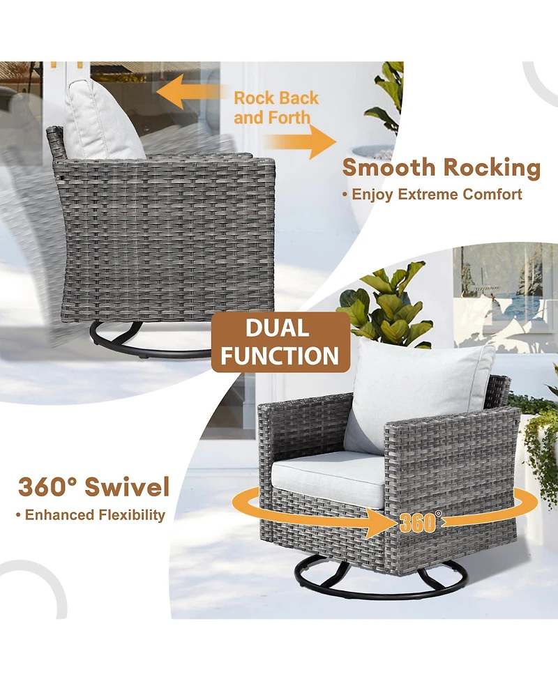 Xizzi Patio Furniture Set 6 Piece Outdoor Sectional Sofa with Rocking Swivel Chairs Square Fire Pit Table Loveseat All Weather Wicker Rattan Conve