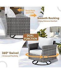 Xizzi Patio Furniture Set 6 Piece Outdoor Sectional Sofa with Rocking Swivel Chairs Square Fire Pit Table Loveseat All Weather Wicker Rattan Conve