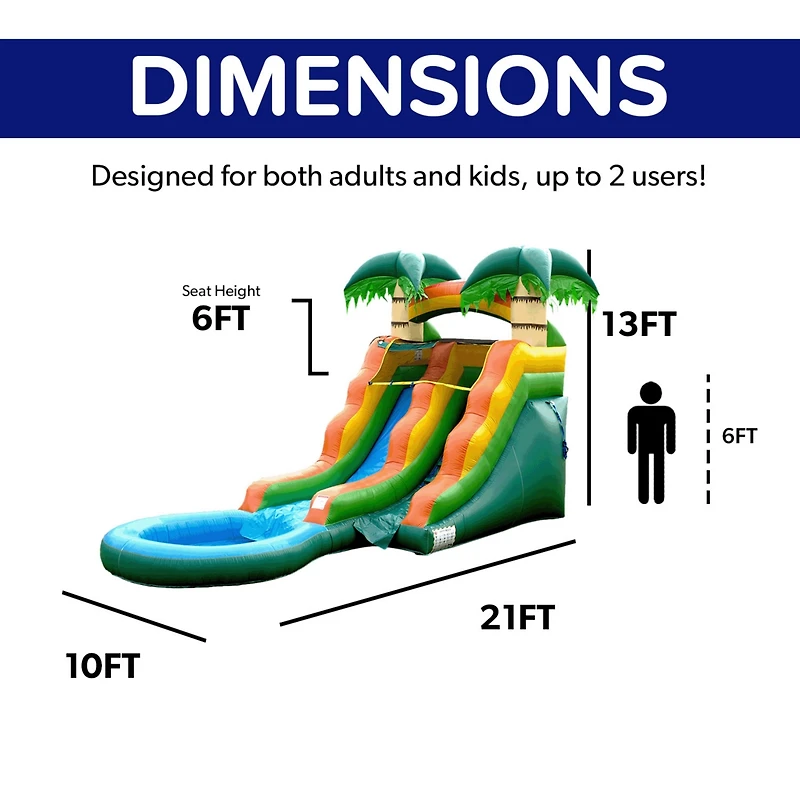 HeroKiddo 13 Summer Breeze Commercial Grade Water Slide with Pool for Kids and Adults (with Blower), Wet Dry Use, Outdoor Indoor, Birthday Party, Rent