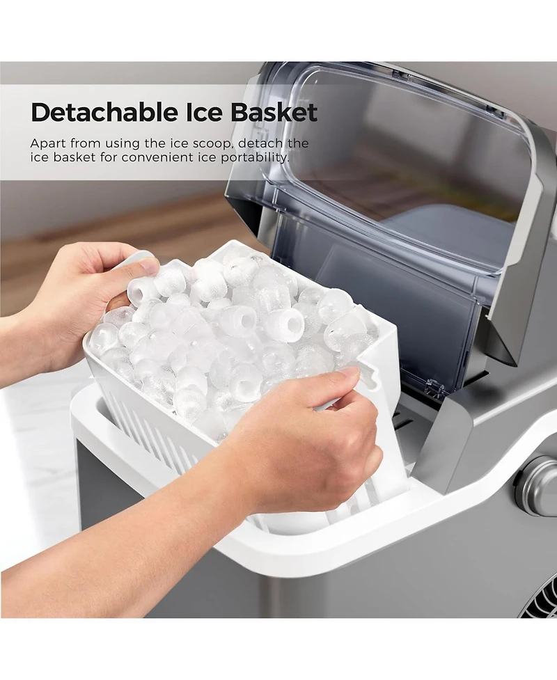 Kismile Ice Makers Countertop,28Lbs/Day,Collapsible Portable Countertop Ice Maker Machine with Handle, 2 Sizes of Ice Cube,9 Pcs/7 Mins,Small Ice Make