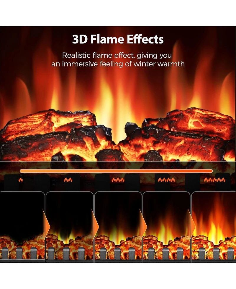 Kismile Electric Fireplace Heater, 20" Infrared Fireplace Heater 1000/1500W, 3D Realistic Flames Effect, Etl Certificated, Adjustable Flame Brightness