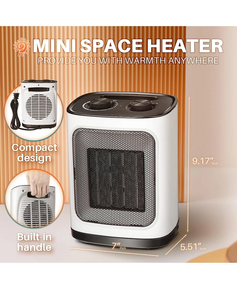 Kismile Portable Electric Space Heater, Small Ceramic Heater Fan with Thermostat, Tip-Over and Overheat Protection,Fast Heating for Home/Office,1500W