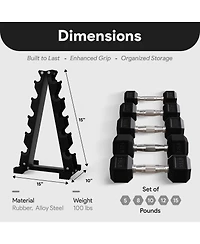 BalanceFrom Fitness Signature Steel Rubber Encased Hex Textured Dumbbell Workout Set with Rack & 5 Pairs of 5, 8, 10, 12, and 15 Pound Weights, Black
