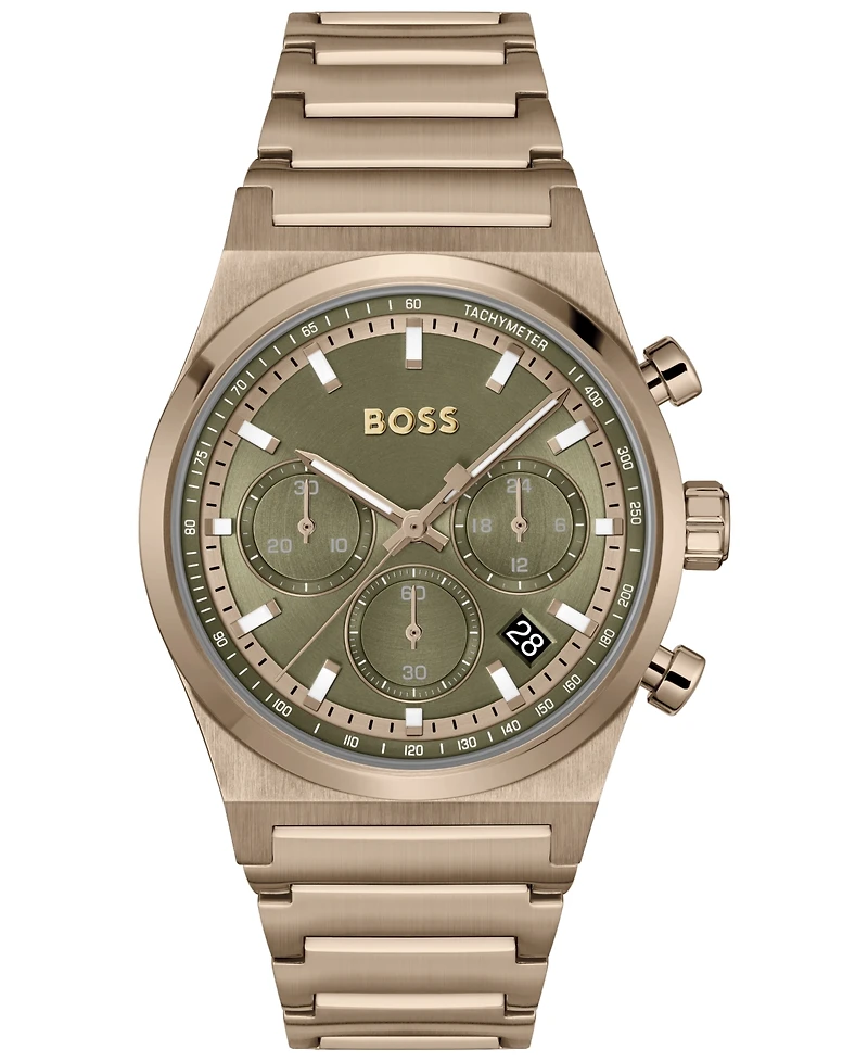 Hugo Boss Men's Candor Quartz Chronograph Ionic Plated Beige Gold-Tone Stainless-Steel Watch, 41mm