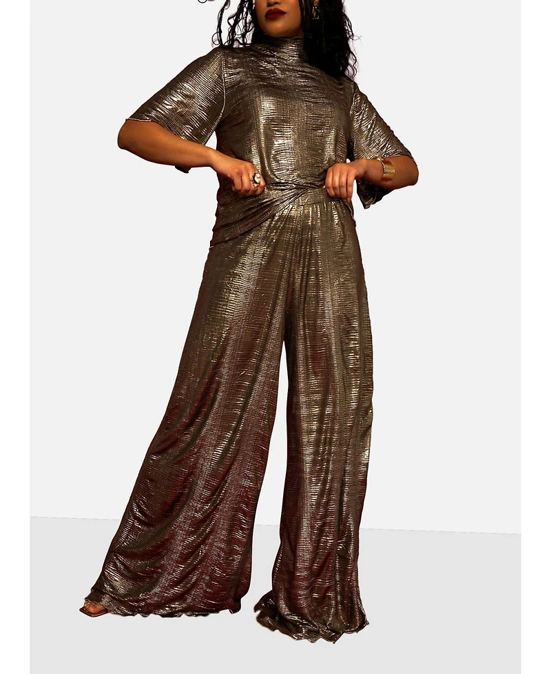 Rebdolls Plus Joy Liquid Metal Wide Leg Pants