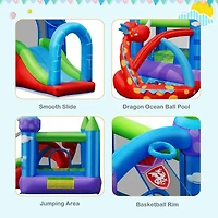 Kids Inflatable Bounce House Dragon Jumping Slide Bouncer Castle Fun Outdoor Playset for Kids