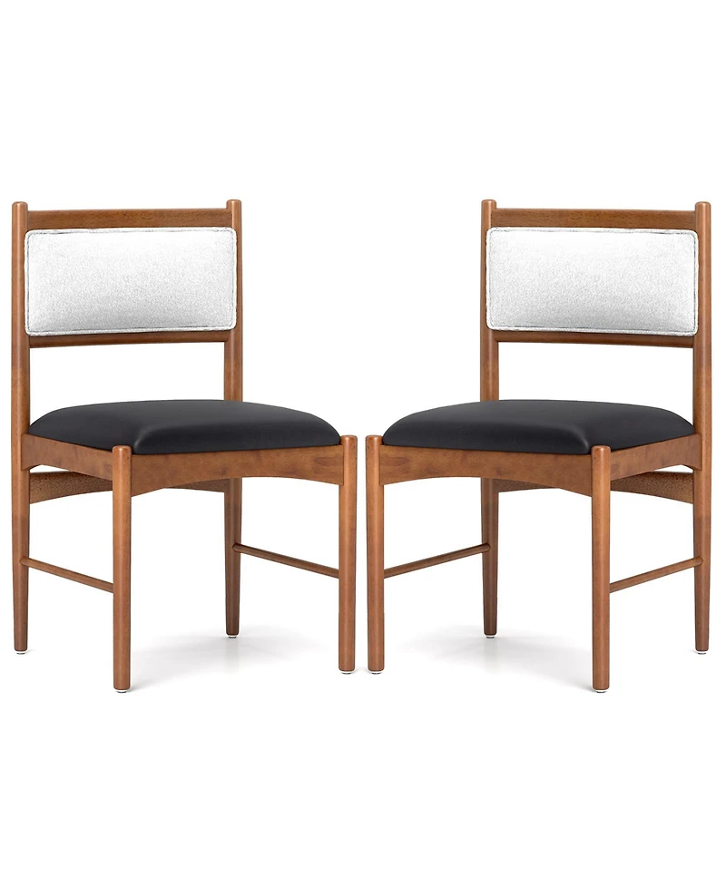 Wooden Dining Chair Set of 2 with Rubber Wood Frame and Faux Sherpa Backrest