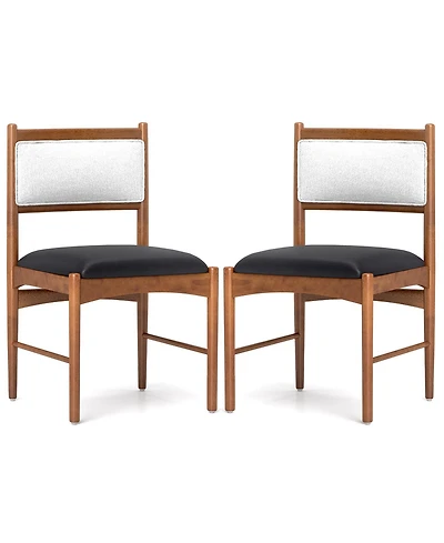 Wooden Dining Chair Set of 2 with Rubber Wood Frame and Faux Sherpa Backrest