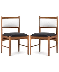 Wooden Dining Chair Set of 2 with Rubber Wood Frame and Faux Sherpa Backrest
