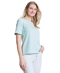 Jones New York Women's Elbow Ruffle Sleeve Crew Neck Top