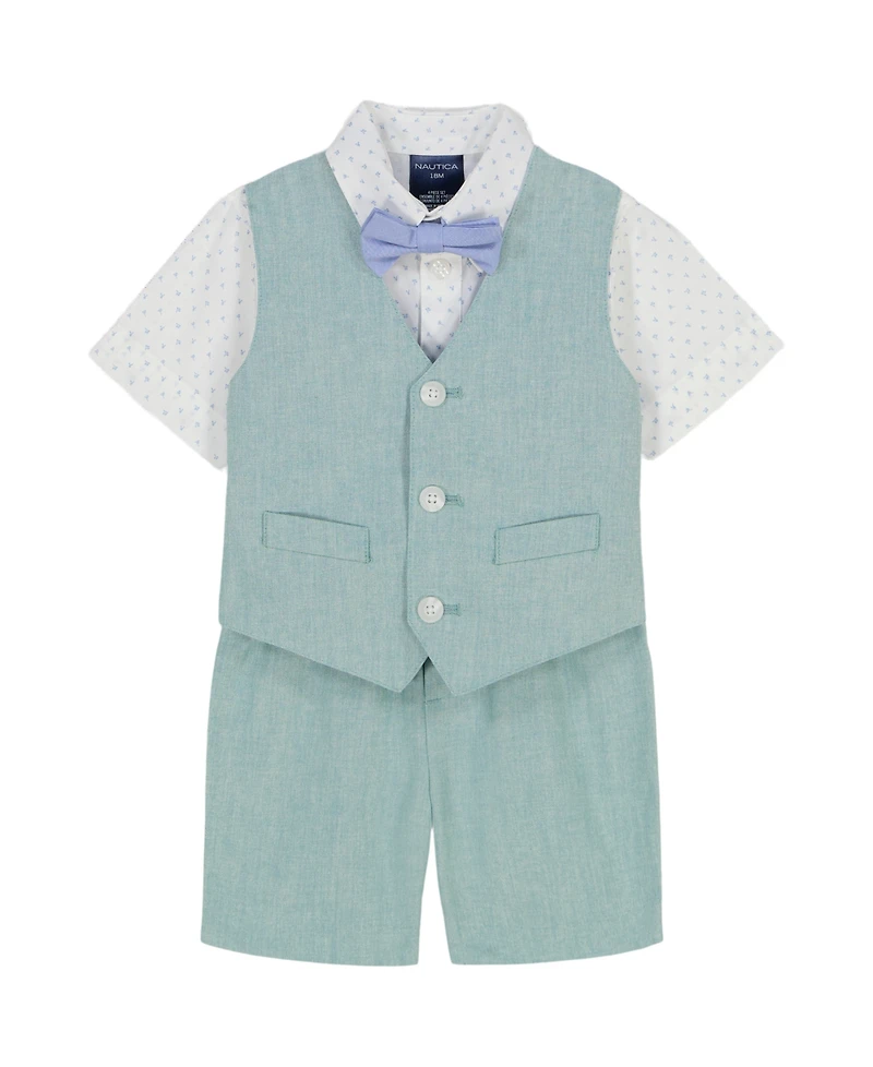 Nautica Baby Boys Shirt, Bowtie, Linen-Look Vest & Shorts, 4 Piece Set