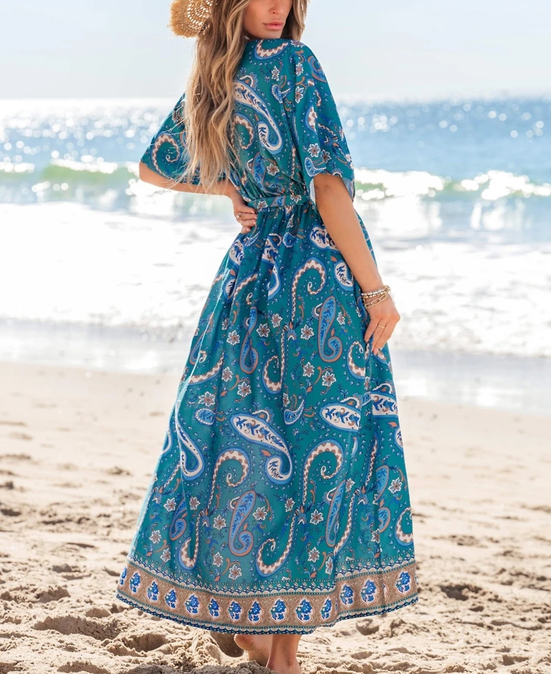 Women's Beach Goddess Paisley Cover-Up Maxi Beach Dress