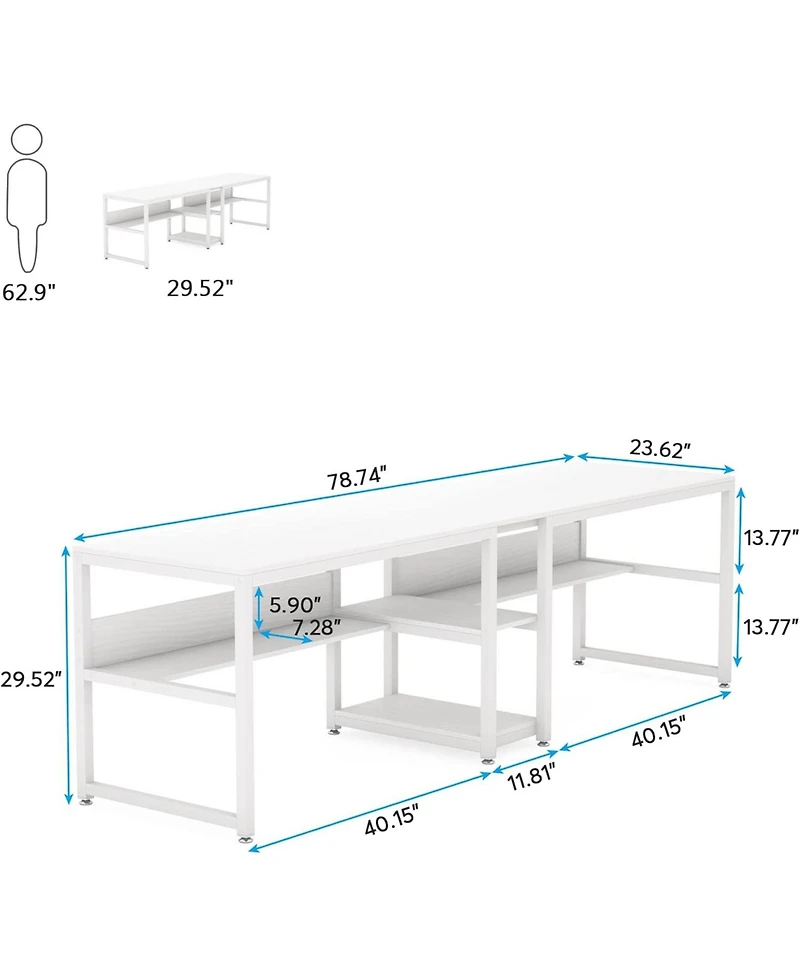 Tribesigns Two Person Desk with Bookshelf, 78.7 Computer Office Double for Person, Writing Workstation Shelf Home