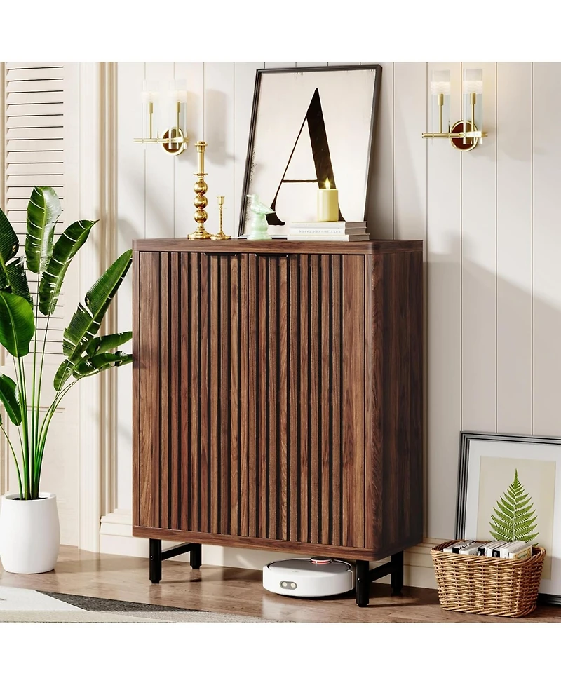 Tribesigns 6-Tier Shoe Cabinet with Shutter Doors, Modern Freestanding Shoe Organizer Cabinet with Adjustable Shelves, Large Wooden Shoe Storage Cabin