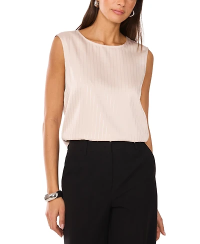 Vince Camuto Women's Metallic Striped Sleeveless Crewneck Top