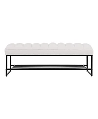Modern Tufted Bench With Metal Shelf, Sherpa Upholstered Benches, Free Standing Shoe Organizer, End Of Bed Ottoman For Bedroom Living Room Entryway