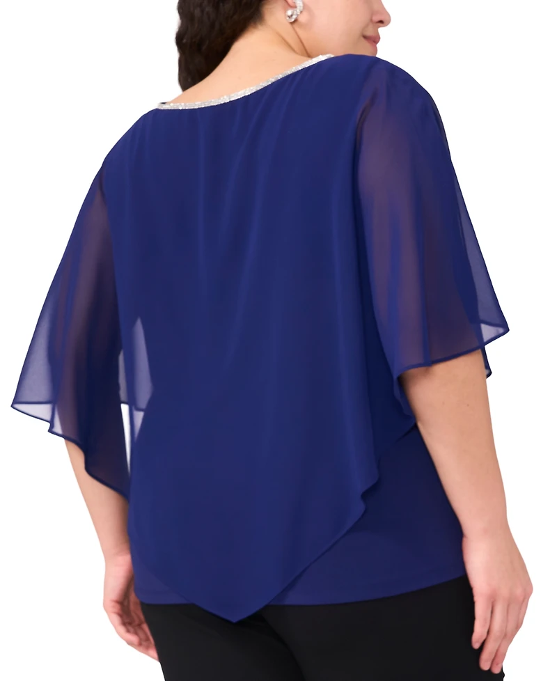 Msk Plus Size Rhinestone-Trim Overlay Cape Top
