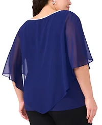 Msk Plus Size Rhinestone-Trim Overlay Cape Top