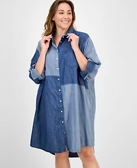 Tommy Hilfiger Plus Patchwork Chambray Shirtdress