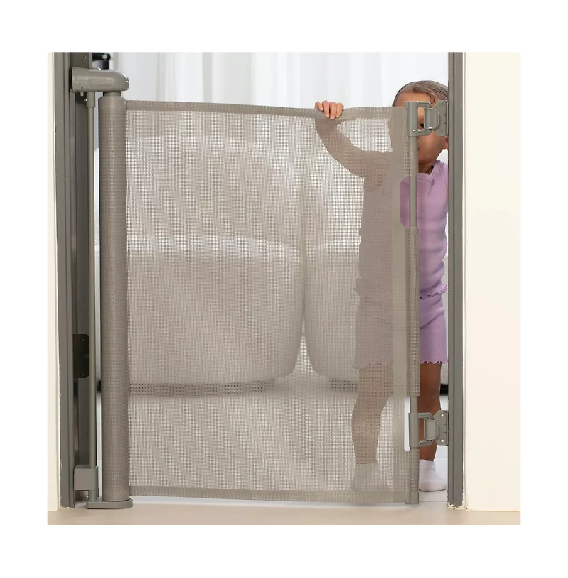 Sperric Retractable Baby Gate Gray for Stair and Doorway, 33" Tall Extends up to 55" Easy-to-Install Gray Retractable Mesh Baby Gate, Hardwa