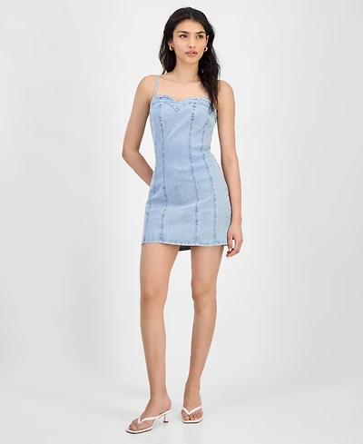 Bar Iii Women's Sleeveless Denim Corset Dress, Exclusively at Macy's