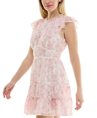 Trixxi Juniors' Flutter-Sleeve Tiered Mini Dress