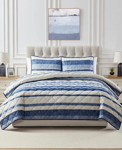 Seventh Studio Blue Stripe Pinsonic Microfiber 3-Pc. Quilt Set, King