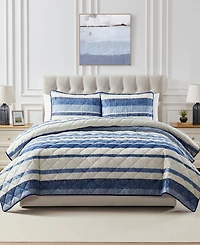 Seventh Studio Blue Stripe Pinsonic Microfiber 3-Pc. Quilt Set, King