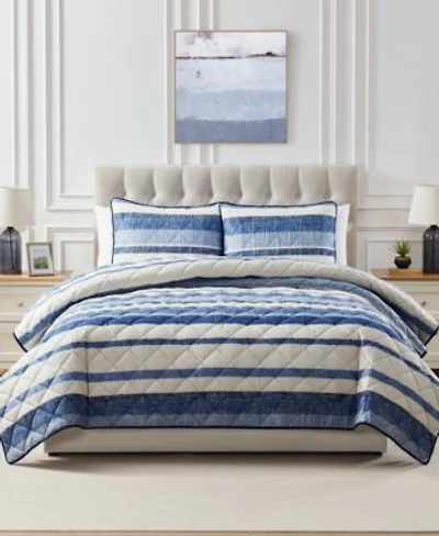 Seventh Studio Blue Stripe Pinsonic Microfiber Quilt Sets