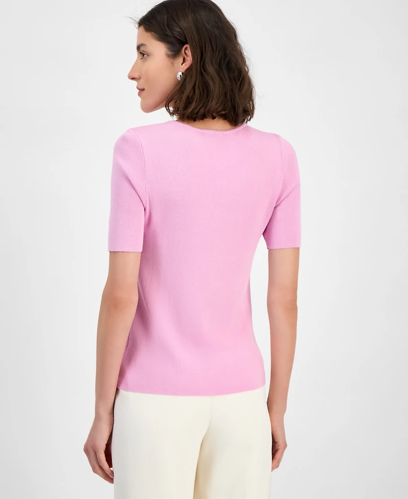 Tahari Asl Women's Fine-Rib Crewneck Sweater T-Shirt, Regular & Petite