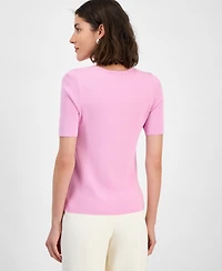 Tahari Asl Women's Fine-Rib Crewneck Sweater T-Shirt, Regular & Petite