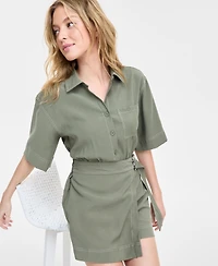 Bar Iii Women's Belted Short-Sleeve Utility Romper, Created for Macy's