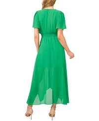 CeCe Women's Flutter-Sleeve Ruched V-Neck Smocked-Waist Maxi Dress