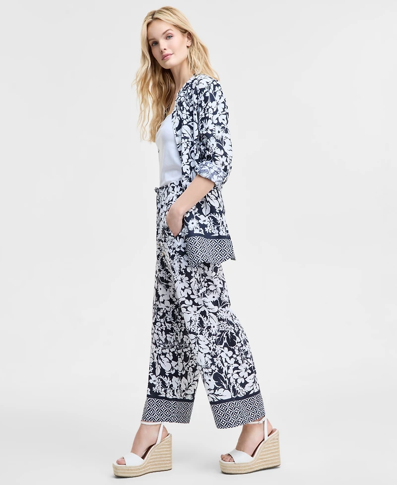 Tommy Hilfiger Women's Floral-Print Pull-On Wide-Leg Pants