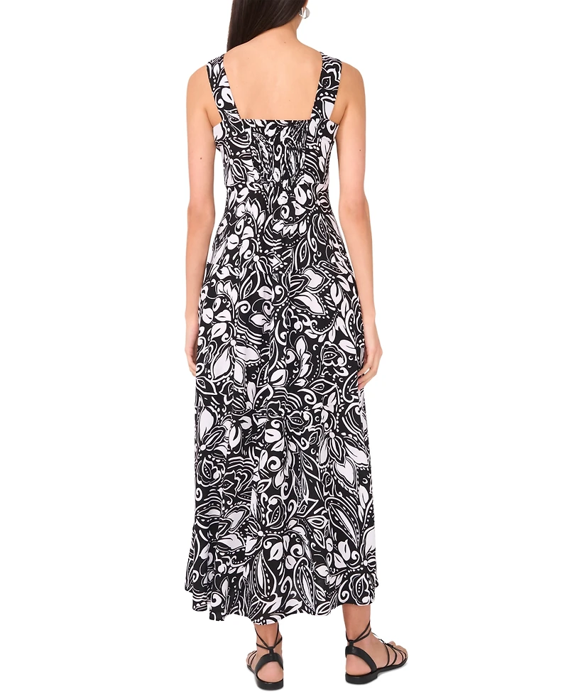 Vince Camuto Women's Printed Square-Neck Smocked-Back Sleeveless Maxi Dress