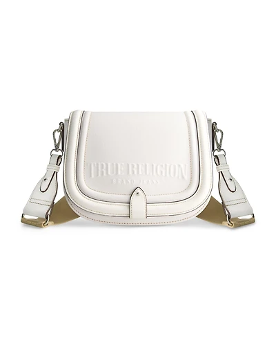 True Religion Distressed Logo Denim Saddle Bag