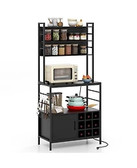 Bar Cabinet with Wine Bottle Holders and S-Hooks for Glassware Accessories