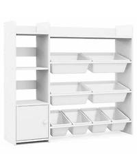4-Tier Kids Toy Storage Organizer Bookshelf and Toy Storage Rack with Door