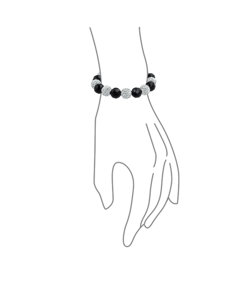 Bling Jewelry Black White Pave Crystal Bracelet Ball Cord String Adjustable