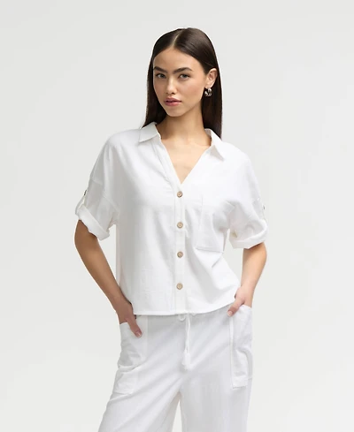 Nvlt Women s Button Front Cropped Shirt