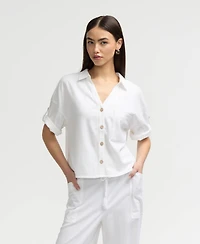 Nvlt Women s Button Front Cropped Shirt