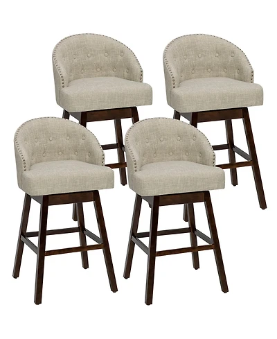 Gymax Set of 4 Swivel Bar Stools Tufted Bar Height Pub Chairs w/ Rubber Wood Legs