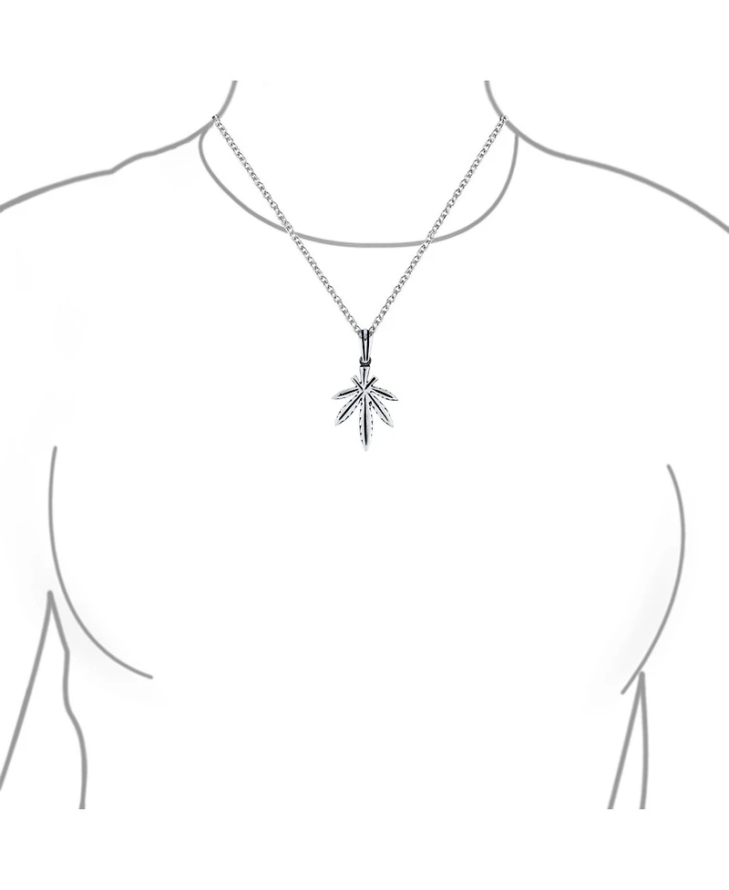 Bling Jewelry Retro Hemp Cannabis Leaf Pendant Necklace in Oxidized Sterling Silver