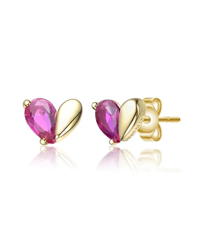 GiGiGirl Sterling Silver 14K Gold Plated with Colored Cubic Zirconia Heart Stud Earrings
